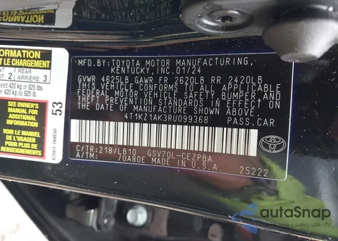 2024 Toyota Camry Xse V6 z USA, uszkodzony, nr VIN 4T1KZ1AK3RU099368